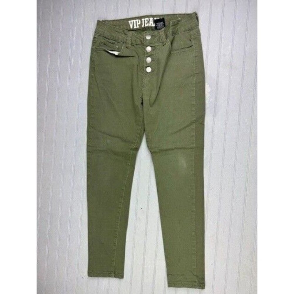 VIP Size 9/10 Womens Jeans Green Skinny Mid Rise Stretch Button Fly